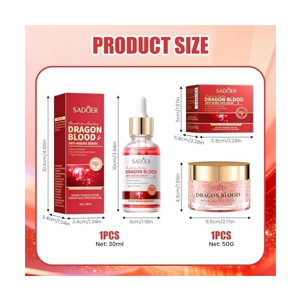 2 Pièces Crème de Sang de Dragon, Crème Anti-Rides pour le Visage + Sérum de Sang de Dragon, Retinol dragon Cream, Dragons B ...