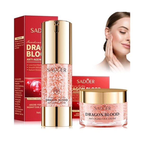 2 Pièces Crème de Sang de Dragon, Crème Anti-Rides pour le Visage + Sérum de Sang de Dragon, Retinol dragon Cream, Dragons B ...