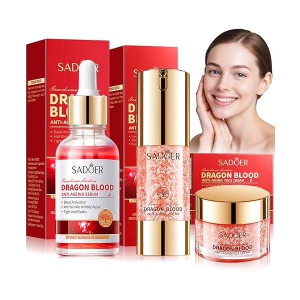 2 Pièces Crème de Sang de Dragon, Crème Anti-Rides pour le Visage + Sérum de Sang de Dragon, Retinol dragon Cream, Dragons B ...