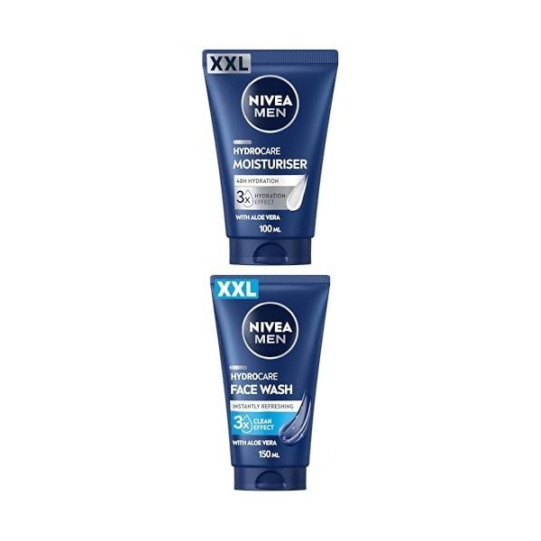 Lot de NIVEA MEN - Hydrocare - Format XXL - Crème Hydratante Visage Quotidienne homme - Hydratation Immédiate & 48H - 100 ml 