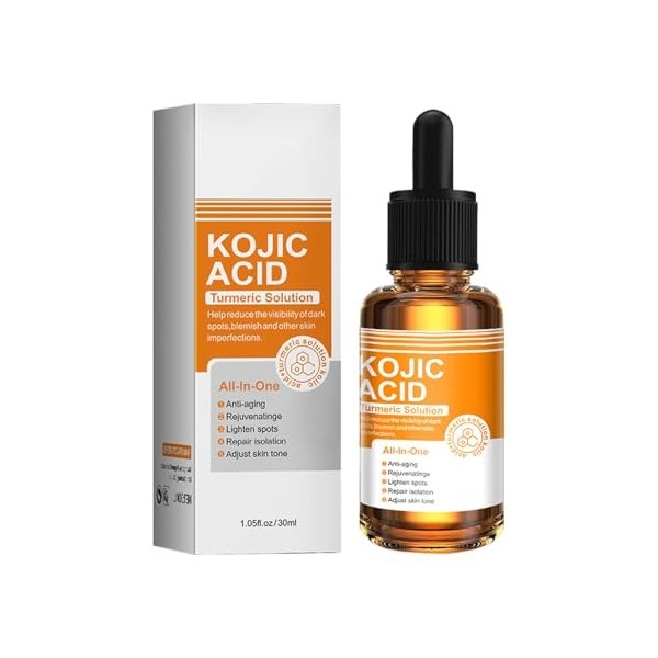 KOAHDE Sérum Hydratant au Curcuma à lacide Kojique,Sérum de Soin Quotidien Nourrissant,30ML,1PC,Convient pour le Visage Anti