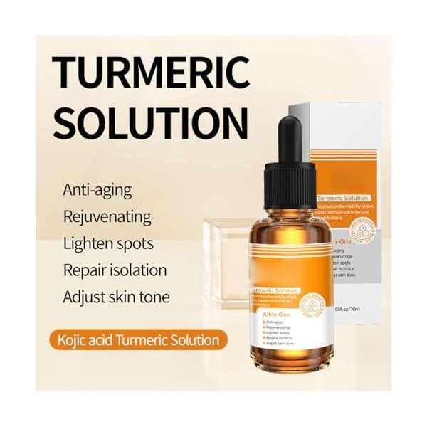 KOAHDE Sérum Hydratant au Curcuma à lacide Kojique,Sérum de Soin Quotidien Nourrissant,30ML,1PC,Convient pour le Visage Anti