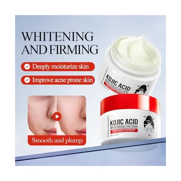 Crème Blanchissante à LAcide Kojique,Crème Blanchissante pour le Visage,Anti Taches De Rousseur,Pour Le Soin De La Peau Une