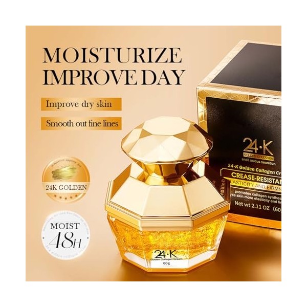 Crème de collagène à lor 24 carats avec bave descargot hydratante et raffermissante, favorise la synthèse du collagène, don