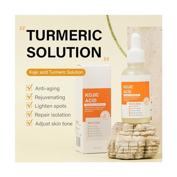 Sérum éclaircissant Pour Taches Brunes,Sérum Correcteur de Taches au Curcuma,Hydratant au Curcuma à lacide Kojique,Soin Quot