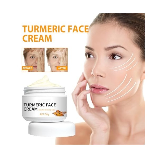 Crème Éclaircissant Curcuma Visage,Crème Hydratante Curcuma Visage,Éliminateur de Taches Brunes,Anti-Âge,Réparatrice Visage,H