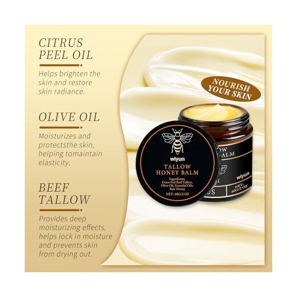 Beef Tallow Creme,Suif De BœUf Pour Les Soins De La Peau,Naturel CrèMe Pour Le Visage Au Suif De BœUf,Beef Tallow CrèMe Pour ...