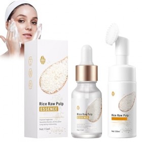 Nettoyage Du Visage et Sérum de riz, Au Riz Avec Brosse De Nettoyage En Silicone, Mousse Nettoyante pour le Visage au riz Pou