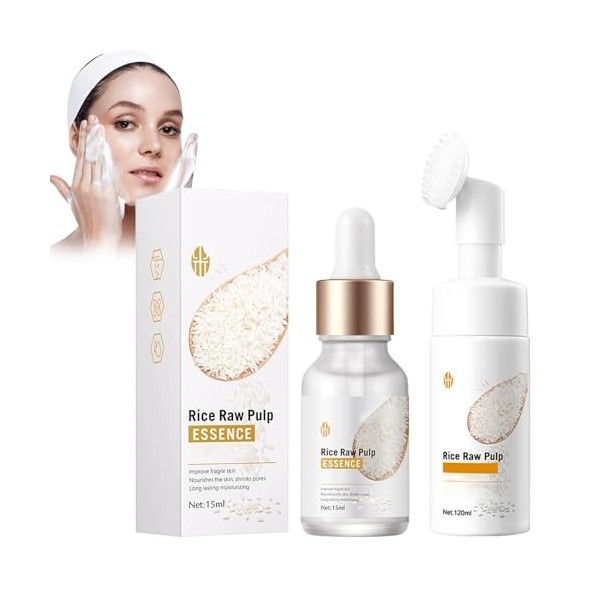 Nettoyage Du Visage et Sérum de riz, Au Riz Avec Brosse De Nettoyage En Silicone, Mousse Nettoyante pour le Visage au riz Pou