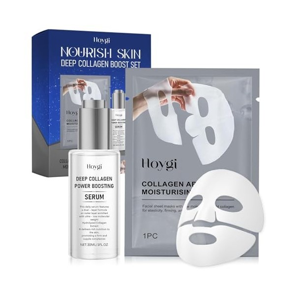Sérum Visage Collagène, Masque Collagene, Sérum Booster au Collagène avec Ácido Hialurónico y Vitamina E, Sérum Anti -Âge, Se
