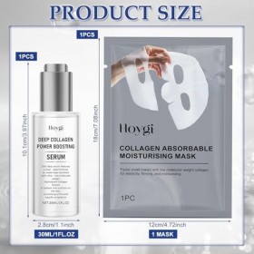 Sérum Visage Collagène, Masque Collagene, Sérum Booster au Collagène avec Ácido Hialurónico y Vitamina E, Sérum Anti -Âge, Se