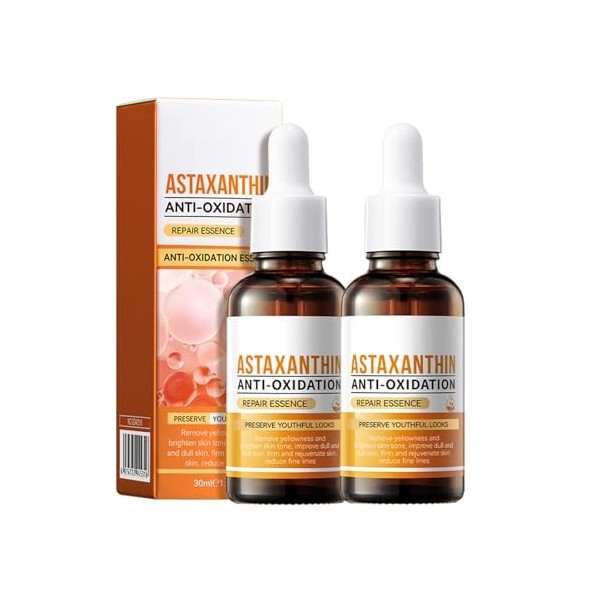 Sérum Antioxydant à Lastaxanthine - 2 Flacons - Sérum Visage Anti-âge Avec Acide Hyaluronique - Hydratation Intense, Réducti