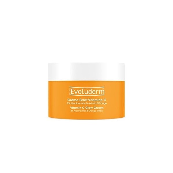 EVOLUDERM - Crème Visage Éclat Vitamine C - 50ml - 96% dIngrédients dOrigine Naturelle - 2% Niacinamide & Extrait dOrange
