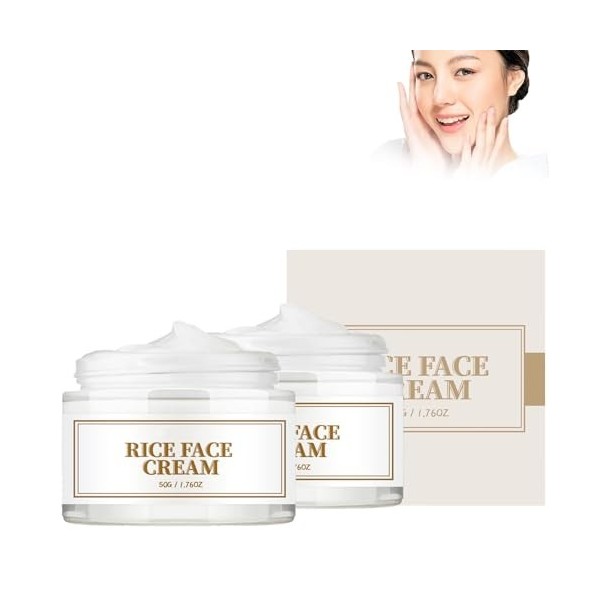 Grgowe 2PC Crème Blanchissante Riz,Crème Visage Au Riz,Crème Blanchissante Pour Le Visage,Crème Pour Le Visage Au Riz Blanc,É