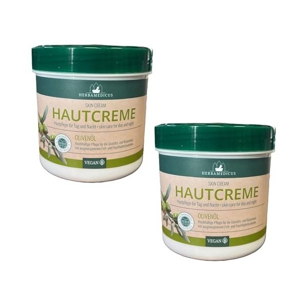 Herbamedicus Lot de 2 crèmes hydratantes à lhuile dolive jour et nuit 2 x 250 ml