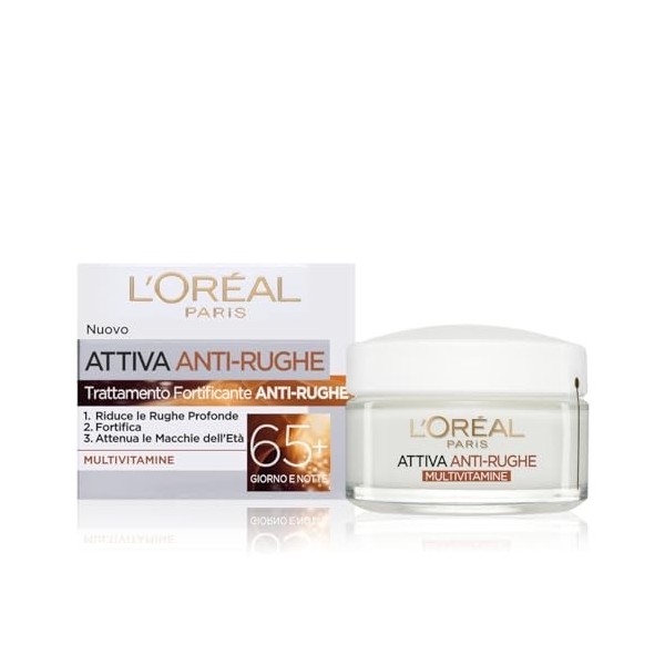 LOr?al Paris Wrinkle Expert Crema Viso Giorno e Notte Attiva Anti-Rughe 65+, 50 ml