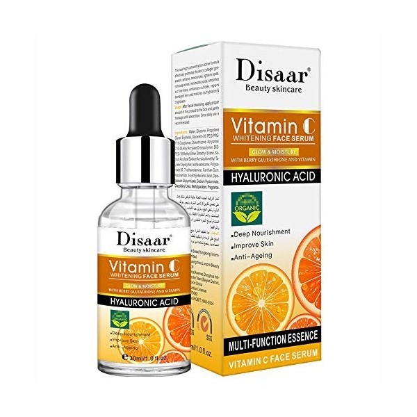 DISAAR BEAUTY Sérum facial hydratant anti-âge à lacide hyaluronique de vitamine C Nourrissement profond anti-acné améliorer 