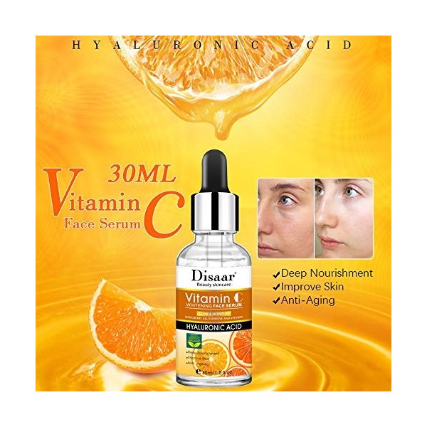 DISAAR BEAUTY Sérum facial hydratant anti-âge à lacide hyaluronique de vitamine C Nourrissement profond anti-acné améliorer 