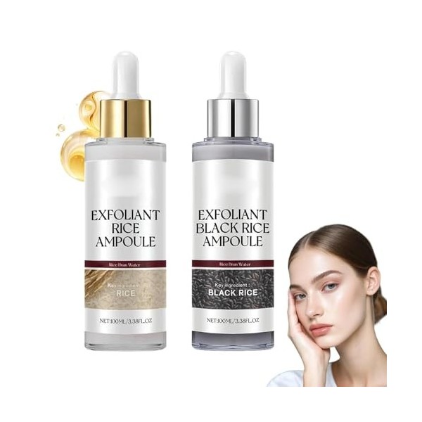 Peel Shot Glow Ampoule de riz blanc/riz noir, 2025 exfoliant visage et corps, duo éclaircissant pour tous les types de peau 