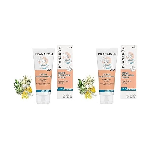 Pranarôm Peaux Irritées Abîmées Baume Réparateur aux Huiles Essentielles Bio Cicarom Aromaderm 40 ml Lot de 2 