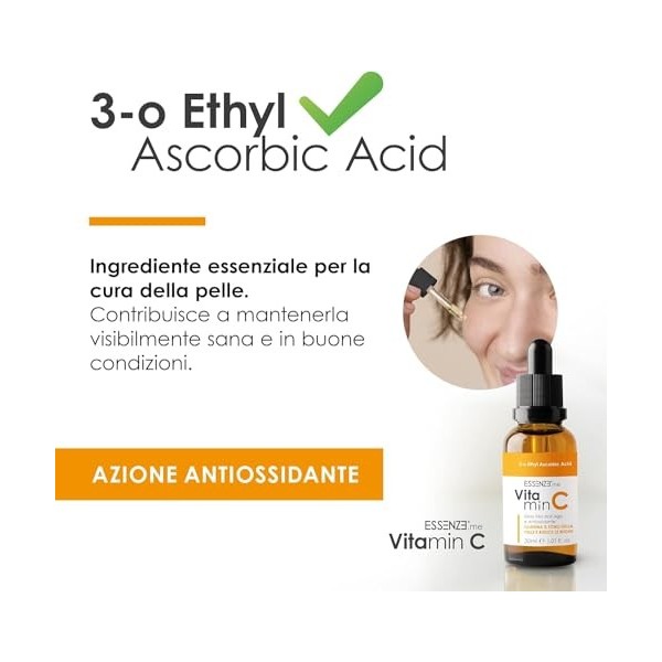 Essenze - Sérum Visage Vitamine C Anti-rides et Illuminant - Hydratant et Raffermissant, pour le Contour des Yeux - Peau Liss