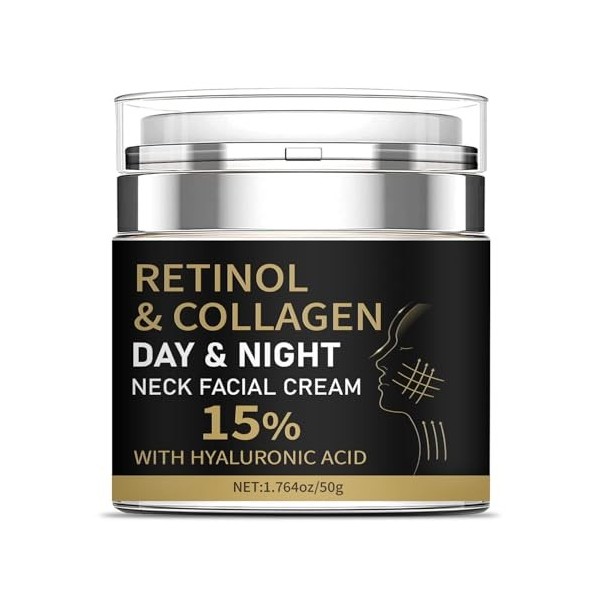 Crème au rétinol pour le visage, crème raffermissante au collagène et au cou avec 15 % dacide hyaluronique, hydratant anti-â