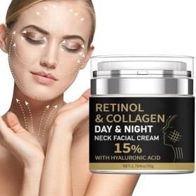 Crème au rétinol pour le visage, crème raffermissante au collagène et au cou avec 15 % dacide hyaluronique, hydratant anti-â