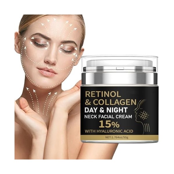 Crème au rétinol pour le visage, crème raffermissante au collagène et au cou avec 15 % dacide hyaluronique, hydratant anti-â