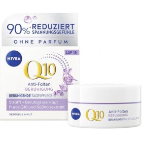 NIVEA Q10 Crème de jour sans parfum avec SPF 15, soin raffermissant du visage à lextrait de réglisse pour peaux sensibles, Q
