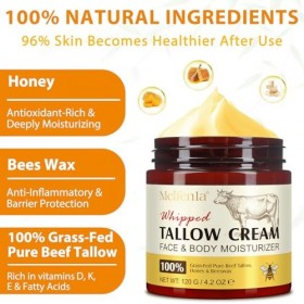 Beef Tallow for Skin, Suif de Boeuf Creme Visage, Soins de la Peau au Suif de Bœuf, Baume Visage au Suif et au Miel, 100% Nat