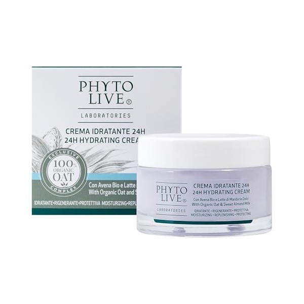 Phyto Live Laboratories Crème hydratante pour le visage 24H - Nettoyant hydratant - Amande Douce et Avoine bio - Taille 50 ml