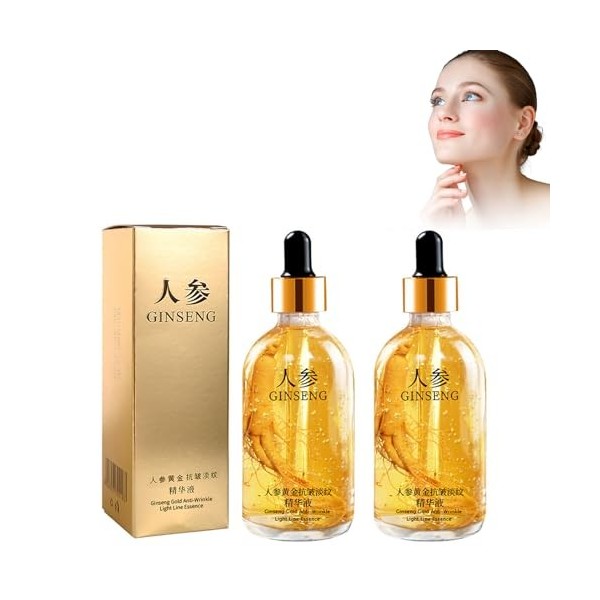 Grgowe 2 Pièces Essence Anti-Âge Au Ginseng,Sérum Pour Le Visage Au Ginseng,Huile Essentielle De Ginseng Pour Réduisant Rides