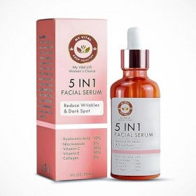 MY VITAL KEEP HEALTHY Sérum visage 5 en 1 anti-âge avec vitamine C, acide hyaluronique, vitamine E, sérum éclaircissant pour 