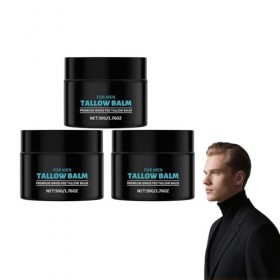 Baume de suif anti-rides pour hommes - Hydratant pour le visage au suif de bœuf nourri à lherbe, crème hydratante pour le vi ...