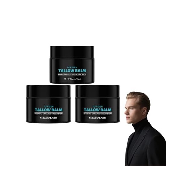 Baume de suif anti-rides pour hommes - Hydratant pour le visage au suif de bœuf nourri à lherbe, crème hydratante pour le vi ...