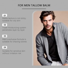 Baume de suif anti-rides pour hommes - Hydratant pour le visage au suif de bœuf nourri à lherbe, crème hydratante pour le vi ...