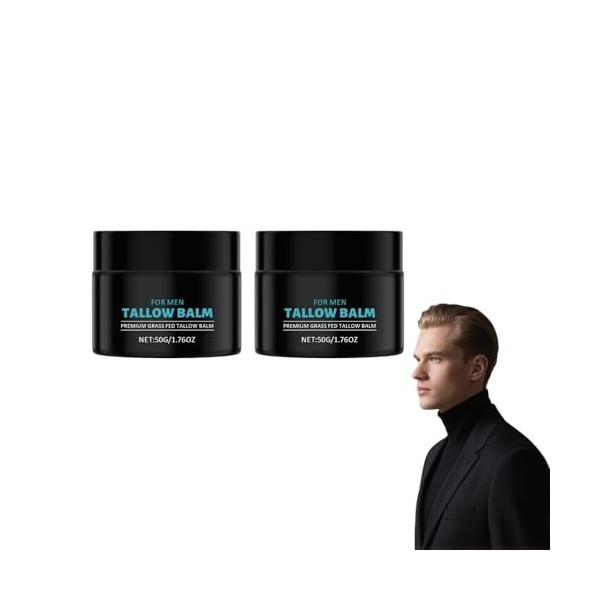 Baume de suif anti-rides pour hommes - Hydratant pour le visage au suif de bœuf nourri à lherbe, crème hydratante pour le vi ...