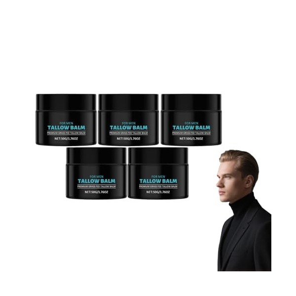 Baume de suif anti-rides pour hommes - Hydratant pour le visage au suif de bœuf nourri à lherbe, crème hydratante pour le vi ...