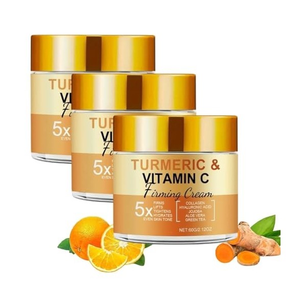 Crème Visage Au Curcuma et à La Vitamine C,Creme Anti Tache Visage,Creme Eclaircissante Hydratante Visage,Crème Collagène Pou...