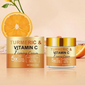Crème Visage Au Curcuma et à La Vitamine C,Creme Anti Tache Visage,Creme Eclaircissante Hydratante Visage,Crème Collagène Pou...