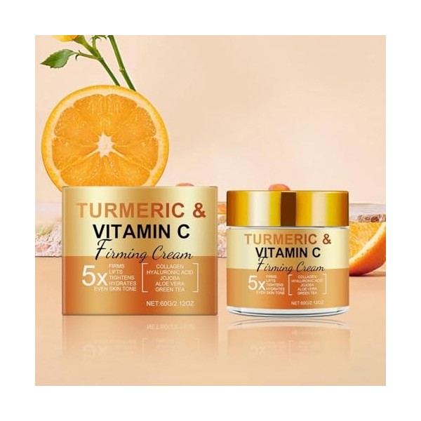 Crème Visage Au Curcuma et à La Vitamine C,Creme Anti Tache Visage,Creme Eclaircissante Hydratante Visage,Crème Collagène Pou...