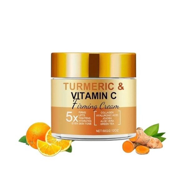Crème Visage Au Curcuma et à La Vitamine C,Creme Anti Tache Visage,Creme Eclaircissante Hydratante Visage,Crème Collagène Pou...