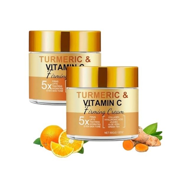 Crème Visage Au Curcuma et à La Vitamine C,Creme Anti Tache Visage,Creme Eclaircissante Hydratante Visage,Crème Collagène Pou...