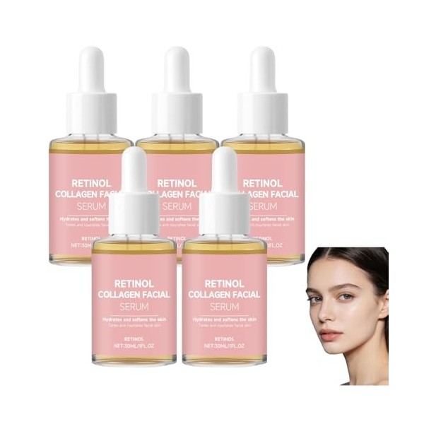 Sérum facial au collagène au rétinol, sérum anti-âge, anti-rides, essence hydratante instantanée, hydratation profonde, assou...