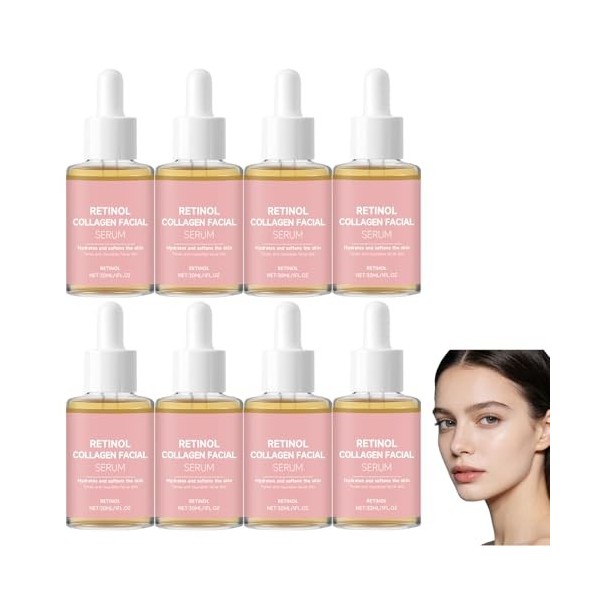 Sérum facial au collagène au rétinol, sérum anti-âge, anti-rides, essence hydratante instantanée, hydratation profonde, assou...