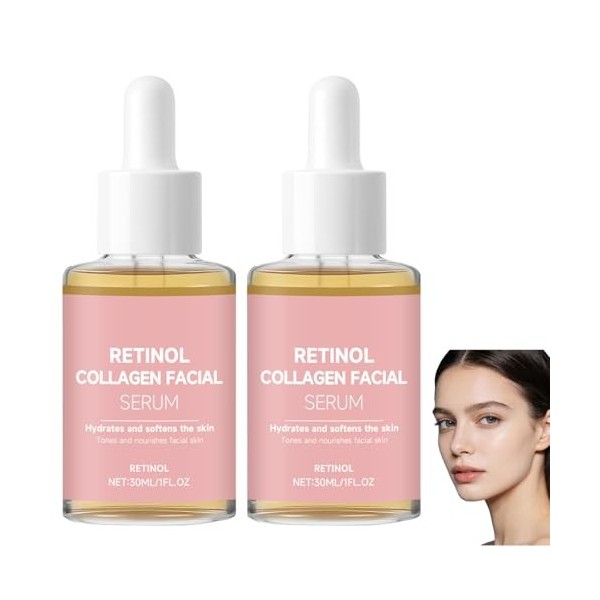Sérum facial au collagène au rétinol, sérum anti-âge, anti-rides, essence hydratante instantanée, hydratation profonde, assou...