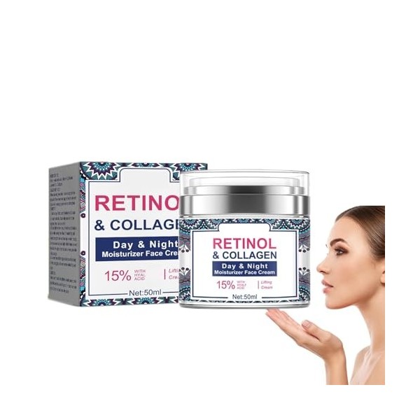 Crème hydratante de jour et de nuit au rétinol et au collagène, crème anti-rides, Anti-Aging-Faltencreme avec crème liftante ...