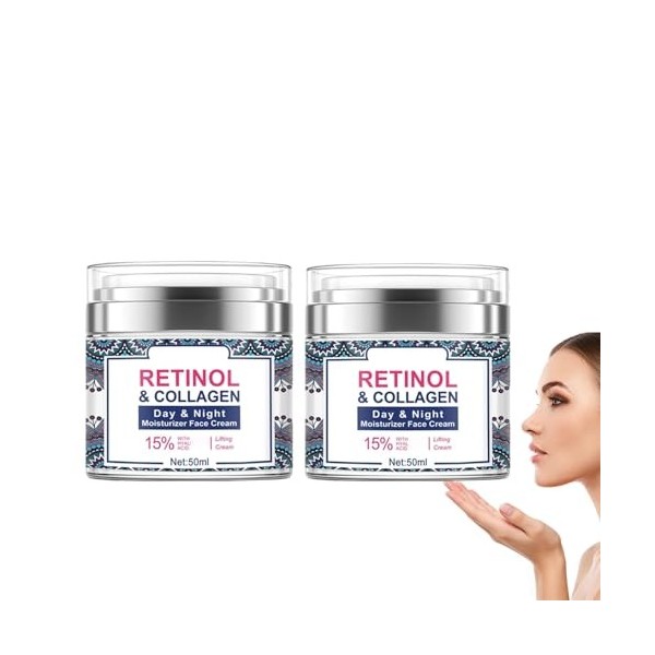 Crème hydratante de jour et de nuit au rétinol et au collagène, crème anti-rides, Anti-Aging-Faltencreme avec crème liftante ...