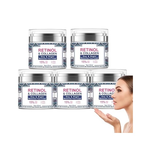 Crème hydratante de jour et de nuit au rétinol et au collagène, crème anti-rides, Anti-Aging-Faltencreme avec crème liftante ...