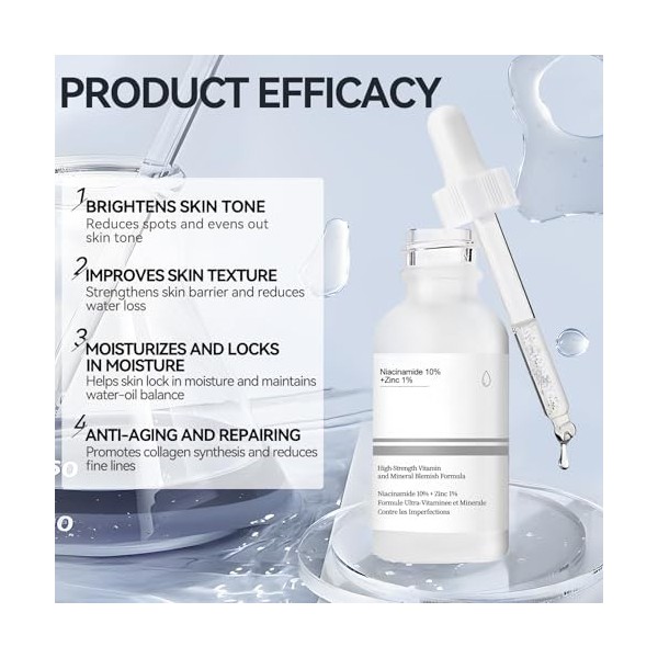 Serum Niacinamide, Niacinamide 10% + Zinc 1%, Niacinamide Serum, serum Anti Imperfection, Sérum Lissant pour les Peaux à Impe